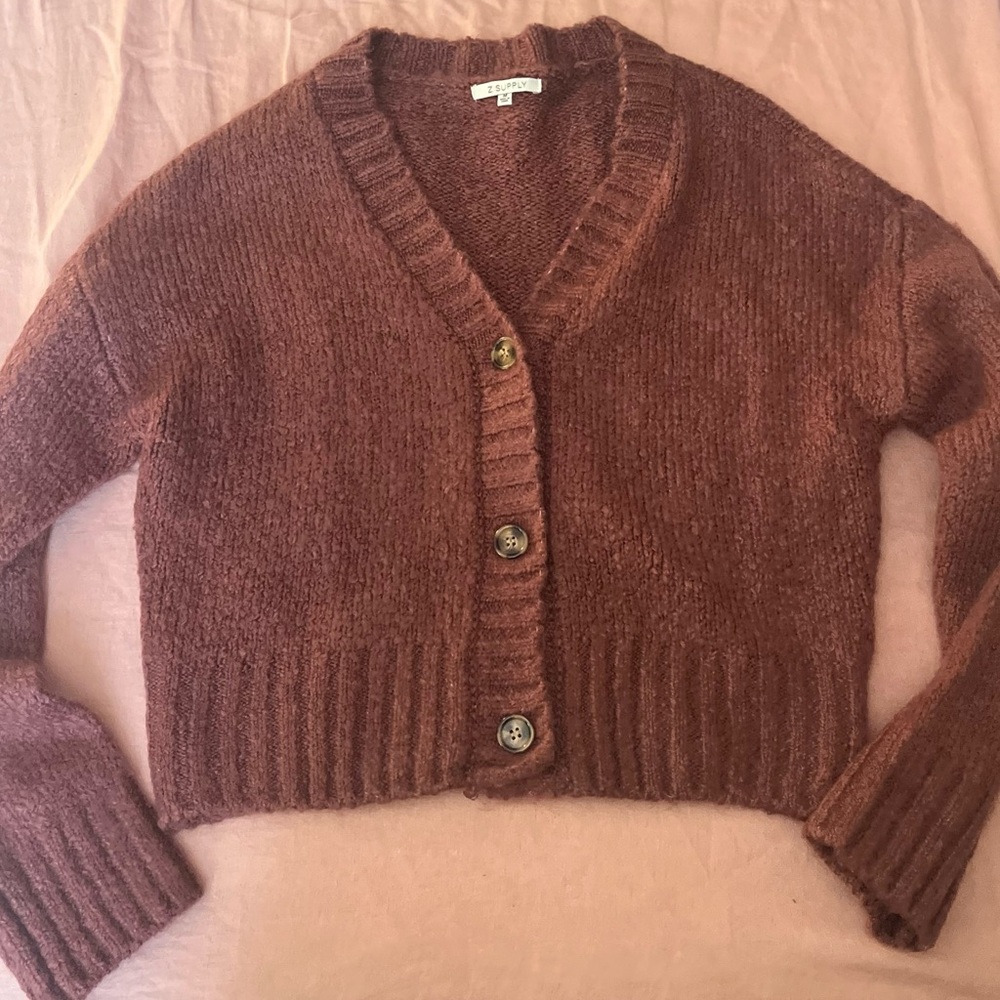Z Supply Dark Mauve Cropped Cardigan Sweater